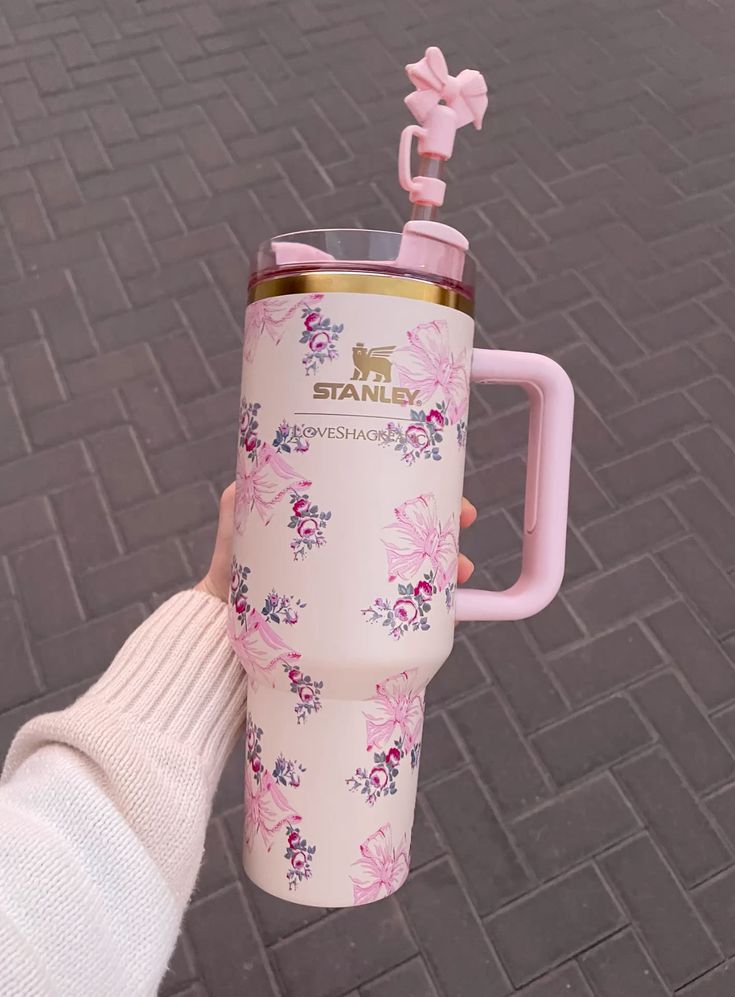 The Stanley X LoveShackFancy Holiday Quencher |40 Oz| Rosa  Beaux Pink (Imported Premium Quality Gift Box Dust bag included)