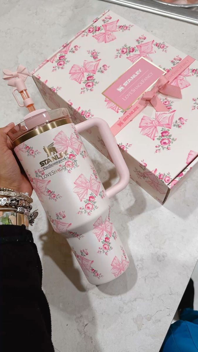 The Stanley X LoveShackFancy Holiday Quencher |40 Oz| Rosa  Beaux Pink (Imported Premium Quality Gift Box Dust bag included)