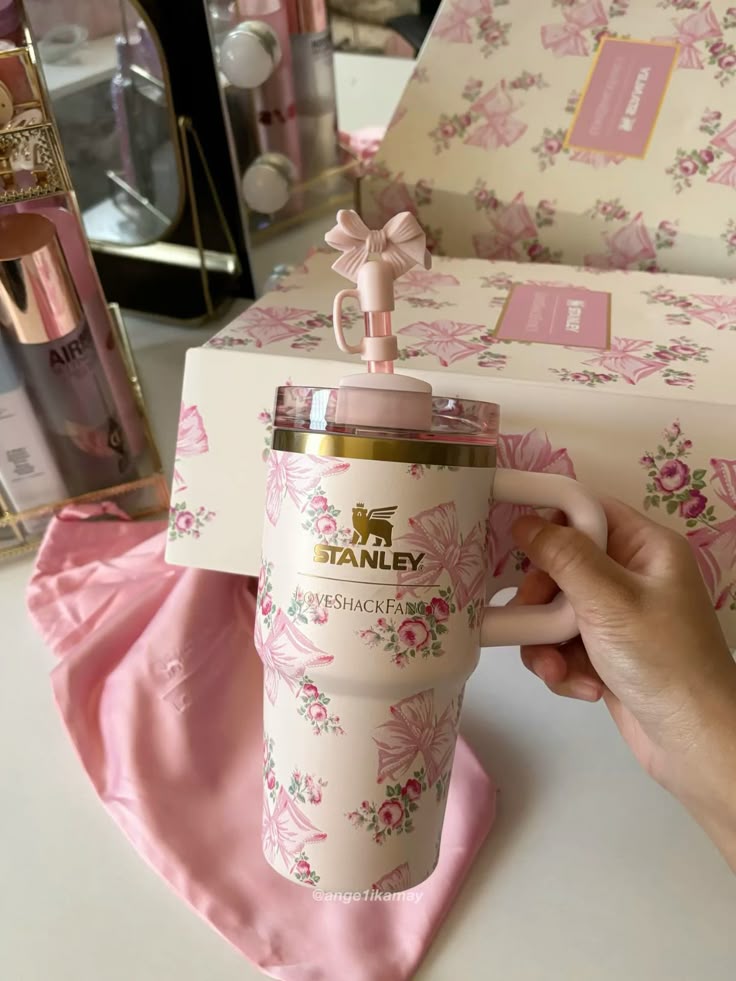 The Stanley X LoveShackFancy Holiday Quencher |20 Oz| Rosa Beaux Pink(imported fancy packaging with velvet dust bag)