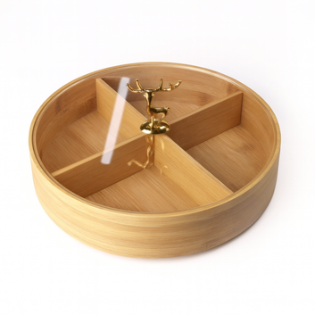 BAMBOO 4 PARTITION DRYFRUIT TRAY - Round