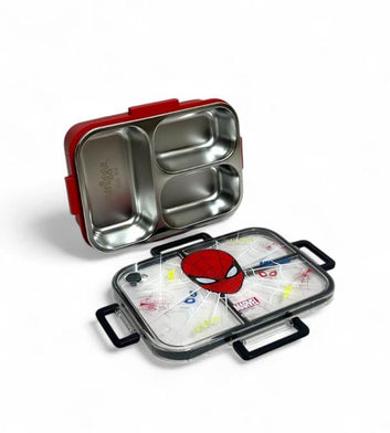 Smiggle Marvel Spider-Man 3 Portion Stainless Steel Lunch Box – Leak Proof, 750ml
