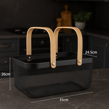 Fruit Mesh Basket  With Wooden Handle