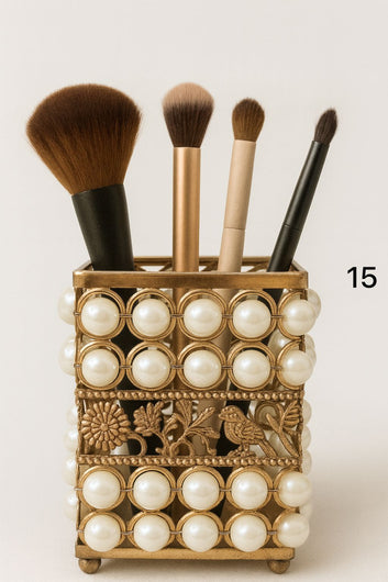 Fancy Crystal /Pearls Brush Holder  Gold