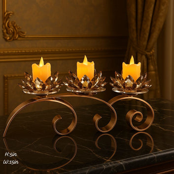 Metal Nordic Golden Crystal Candle Stand  (Without Candles)