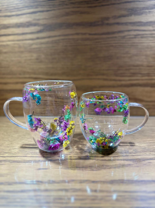 DOUBLE WALL GLASS COFFEE MUGS FLOWER PATTER 250 ML