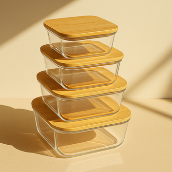 4pcs Square Glass Food Storage