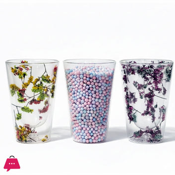 Double Wall Dried Flower Glass Elegant & Aesthetic Drinkware – 400ml