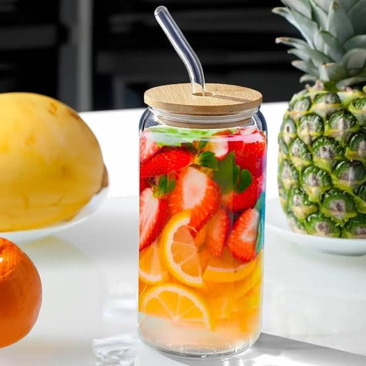 LUXURY GLASS MUG WITH BAMBOO LID & STRAW - 450 ML RXG-027