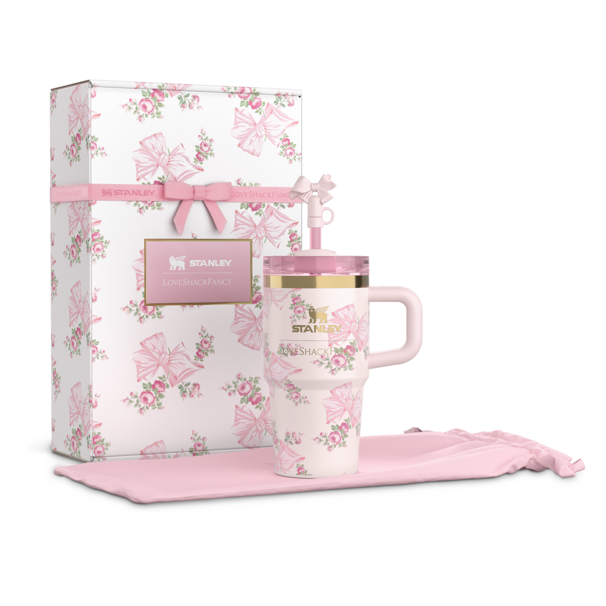 The Stanley X LoveShackFancy Holiday Quencher |20 Oz| Rosa Beaux Pink(imported fancy packaging with velvet dust bag)