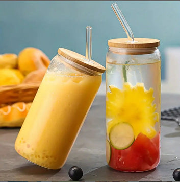 LUXURY GLASS MUG WITH BAMBOO LID & STRAW - 450 ML RXG-027