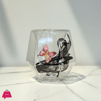 Double Wall Dried Ribbon Glass with Embossed Butterfly 250 Glass