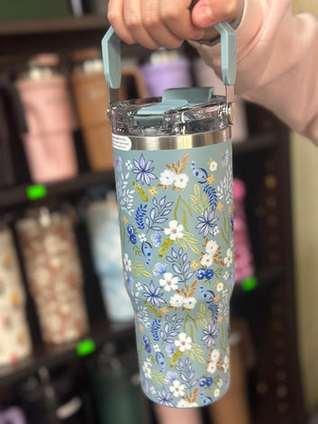 Sitarayuri Floral Stainless Steel 900ml  (30oz )Tumbler with Handle & Straw – Leakproof & Travel Friendly